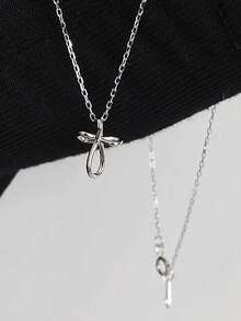 1pc S925 Sterling Silver Line Cross Pendant Necklace, Minimalist & Fresh Style Delicate Mini Pendant Clavicle Chain Gift For Women - Cross - View 2