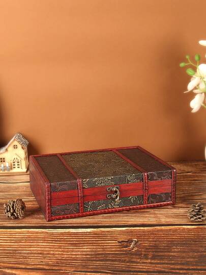 1pc Vintage Storage Box, Letter Box, Wooden Box With Lock, Jewelry Box, Document Box, Wooden Privacy Password Storage Box