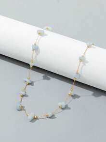 1pc Asymmetrical Shaped Handmade Stone Necklace (Stone Color And Quantity May Vary) - Blue - View 2