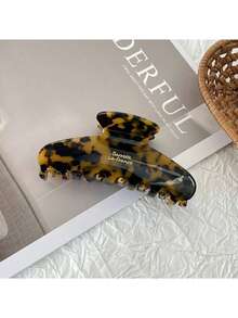 1pc Women's Retro Oval Acetate Hair Clip, Elegant Gold Label Hair Clip With Leopard Hair Claw, Suitable For Everyday Use - Multicolor - View 3