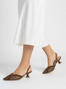 Soraia 女士低跟涼鞋，透氣網面設計，尖頭款式——優雅夏季涼鞋，雕塑感鞋跟，適合辦公室和派對穿著 - 棕色 - 查看 2