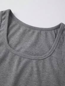 Women Ribbed Tank Tops Slim Fit Solid Color Scoop Neck Crop Sleeveless Shirts For Summer Going Out - Dark Grey - View 7