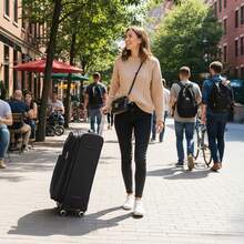 NEW YORK XPRESS Lightweight Water-Resistant Softside Spinner Luggage With Secure TSA Lock,Expandable Design & Organized Interior,Suitable For Long Or Short Travel - 黑色 - 查看 10