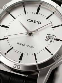 Casio 卡西欧男士商务真皮腕表，白色表盘，日期显示，优雅简约的办公腕表 - 銀色 - 查看 8