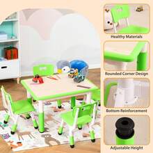 Juego de mesa y 4 sillas para niños, juego de mesa y sillas ajustables de 32 pulgadas de altura con patas de escritorio antideslizantes y organizador de escritorio de graffiti, mesas de - Verde - Ver 9