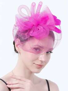 1 Peça Fascinadores Chapéus para Mulheres Chapéu Pillbox Anos 20, 30 e 50 Chapéu Vintage Cartola Flor Véu Chapéu de Chá de Casamento - Pink - Visão 2