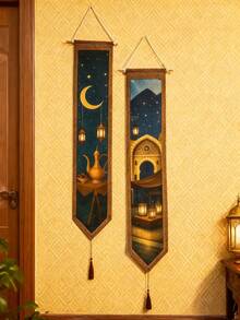 1件/2件装波西米亚风月亮星星挂毯，复古流苏灯笼图案挂毯，复古茶壶设计，优雅家居装饰，适用于客厅和卧室，完美契合波西米亚和神秘主题空间，节日和派对墙面装饰，馈赠亲朋好友的绝佳礼物 - 彩色 - 查看 3