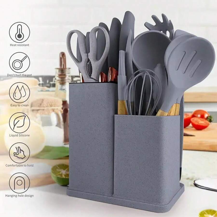 19pcs Set Non-Stick Silicone Kitchen Utensil Spatula Spoon Cooking Cookware Gift - Grey - View 1