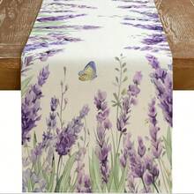 A Spring Lavender-Themed Table Flag With A Floral Design Is Ideal For Kitchen Or Dining Room Tablecloth Setups In Rural Farmhouses, Suitable For Indoor And Outdoor Dinner Parties, Available In 13x48 And 13x72 Inches. - 13x72 Inches - View 1