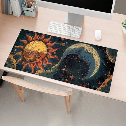 1pc Moon And Sun Aesthetic Desk Mat, Gaming Mouse Pad, Large Mousepad, Keyboard Mat, Stitched Edges, Anime Desk Decor, Office Gifts XL XXL (Ramadan And Valentine's Day Gift)