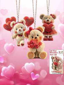 15pcs Valentine's Day Plush Bear Wooden Pendant | Cute Bear Pendant, Suitable For Home Decor, Office/Classroom Decor, Valentine's Day Party Supplies, Engagement Or Wedding Decoration, Realistic Tree-Shaped Pendant, Gift Tag - Multicolor - View 7
