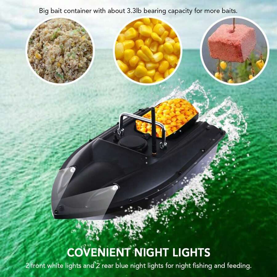 Wireless Remote Control Fishing Bait Boat Fishing Feeder Fish Finder Device 984ft Remote Range - Black - View 1