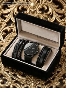 LIANDU LIANDU 1 Set Men's Casual Sports Quartz Watch With Calendar Function, Round Roman Numeral Dial, Punk Style Woven Strap, Suitable For Daily Wear, Ideal Birthday Gift For Friends, No Gift Box - Black - View 7