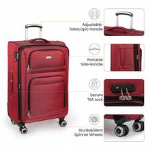 Lightweight Water-Resistant Softside Spinner Luggage With Secure TSA Lock,Expandable Design & Organized Interior & Portable Front Grab Handles & Adjustable Telescopic Handle,Suitable For Long Or Short Travel - Đỏ - Xem 2