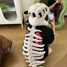 1pc Dinosaur Skeleton Head Plush Doll Hat, Matching Bone Doll Costume, Funny Birthday Gift For Kids, Girlfriend - Grey - View 6