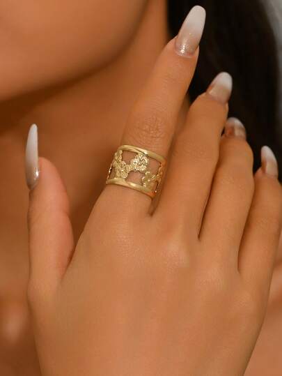1pc Fashionable Luxury Floral Hollow Open Ring, Suitable For Women's Daily Wear