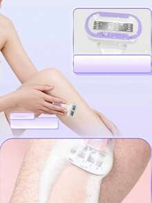 女士脱毛剃刀，适用于腋下、腿部和比基尼部位，便携式剃刀，紫色安全手动剃刀，女士比基尼手动安全剃刀刀片脱毛剃须/5层刀片，不锈钢刀片可更换紫色剃刀头，女孩礼物旅行必备，适合外出 - 彩色 - 查看 2