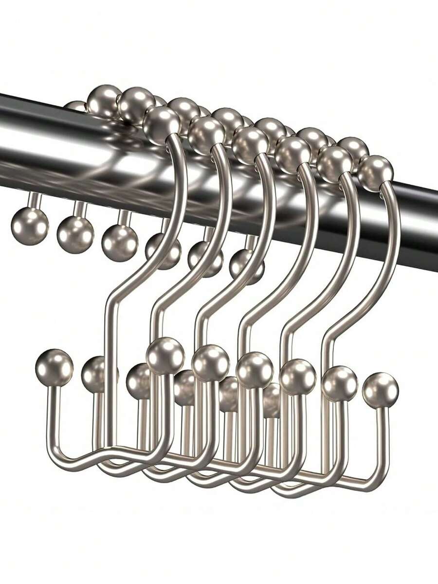 Shower Curtain Hooks Rings, Rust-Resistant Metal Double Glide Shower Hooks For Bathroom Shower Rods Curtains, Set Of 12 Hooks - A - View 1