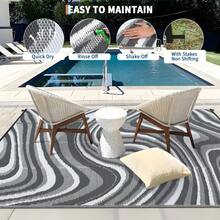 1Pcs Modern Abstract Pattern Outdoor Area Rug For Balcony Pool RV Waterproof Reversible Mat Palm Vintage Straw Plastic Camping Carpet For Patio Deck - Gray - View 3