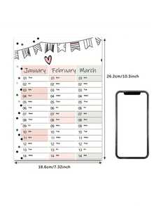 2026年挂历计划本 - 2026年全年日历视图，展开尺寸：29.2 x 20.7英寸/74.2 x 52.5厘米，2026年挂历计划本，家庭管理，学习用品，时尚计划本，简约设计，耐用纸张，书写流畅，月度计划，规划工具，家居收纳，办公用品 - 多色 - 查看 6