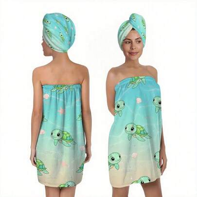 Bộ 2 món, áo choàng tắm và khăn trùm đầu in hình san hô sinh vật biển hiện đại, 100% polyester, siêu mềm mại và thấm hút tốt, áo choàng tắm và mũ tắm cho người lớn, váy xông hơi, áo choàng tắm, phụ kiện phòng tắm, thích hợp cho phòng tắm, phòng xông hơi, spa và thẩm mỹ viện, áo choàng tắm nữ, trang trí hàng ngày, trang trí nhà cửa, trang trí phòng tắm.