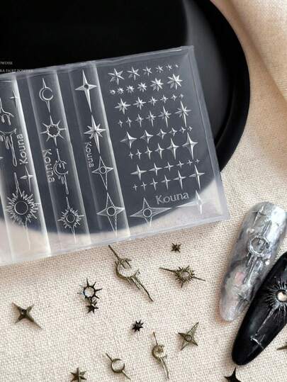 1 buc matriță din silicon pentru unghii, matriță din silicon pentru decorarea unghiilor, șablon de sculptură pentru unghii, instrument de unghii cu model precis în relief, decor acrilic DIY pentru unghii, lună și stele lucrate manual