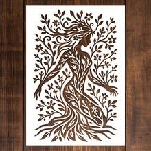 Reusable Female Tree Of Life Stencil Template, Suitable For DIY Wall Art, Scrapbooking And Embossing - Durable PET Plastic, Easy To Use 11.7 Inch X 8.3 Inch Template - Single Piece - View 3