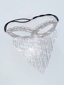 1件装多层水晶水钻流苏面具，女士奢华派对装饰配饰 - 銀色 - 查看 6