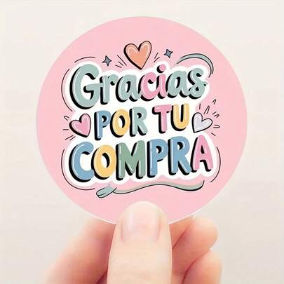 9/45 Piezas - 1/5 Hojas Pegatinas "Gracias por tu compra", en español - Rosa, con forma de corazón, 3,81 cm, diseño hecho a mano, perfectas para regalos de negocios y embalaje, ideal para experiencia de invitación, pegatinas para envolver regalos, embalaje para pequeños negocios