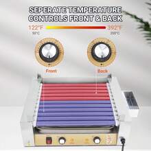 Hot Dog Roller – Máquina de cocina para salchichas, parrilla de acero inoxidable y calentador de bollos con cubierta de vidrio y bandeja de goteo extraíble, control de temperatura doble, para el hogar - 11 rodillos - Ver 5