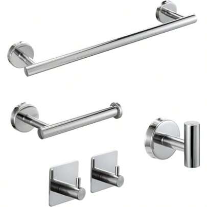 SOLVEX uego de Accesos para Baño 5 Piezas Toallero de Acero Inoxidable 304 Portarrollos Ganco para ornoz 2 Gancos Autoadesivos para Toallas Acabado Cromado SP-60008