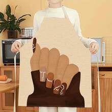 1pc Cartoon Hand Pattern Apron, Creative Funny Fashion Print Home Cleaning Apron, Easy To Wash Kitchen Cooking Apron, Creative Home Apron - Multicolor - View 3