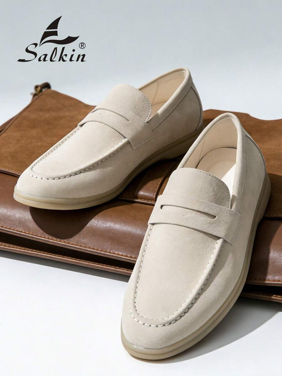[Salkin]复古设计师男士便鞋，平价奢华，适合现代生活。麂皮柔软舒适，莫卡辛风格，优雅绅士社交皮鞋，简约商务正装鞋，男士日常办公派对婚礼鞋，情侣约会，浪漫晚餐，节日礼物，休闲鞋，返校学生鞋，学院风日常通勤鞋，建议选择大一码。