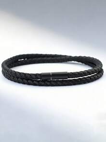 diffone Pulsera minimalista de cuerda trenzada de 4 mm con hebilla negra, pulsera de cuerda doble para hombres, mejor amigo, hermano, joyería de muñequera - Pulsera sencilla de doble capa para hombre - Ver 6