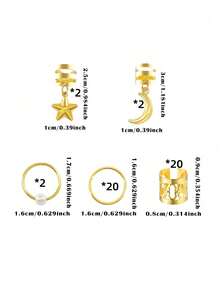 46个星月图案几何发圈，适合女性，可用于节日、派对、约会等各种场合，百搭时尚 - 金色 - 查看 6