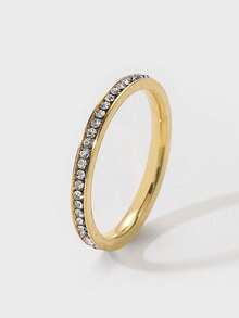 2026 New 14K Gold 3-Diamond & 6-Diamond Shiny Square Diamond Ring, Waterproof Stainless Steel, Won't Fade, Suitable For Daily Wear, Parties, Mother's Day Gift - Gold - View 12