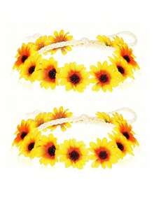 1 件向日葵雏菊花冠头带，波西米亚仿真花环雏菊发带，嬉皮新娘头饰，适合夏威夷派对、海滩照片、派对和节日装饰 - 彩色 - 查看 14