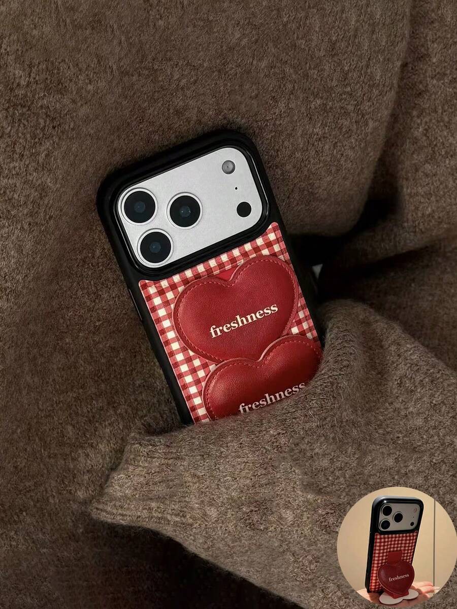 1个INS风格子爱心手机壳支架，兼容 15 Pro、15 Pro Max、16 Pro、16 Pro Max、17 Pro、17 Pro Max - 彩色 - 查看 1