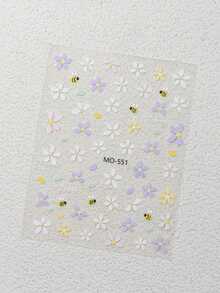 3/6 Sheets 5D Embroidery Flower Nail Stickers Pastel Daisy Bee Nail Art Decals For Spring Summer DIY Manicure - Multicolor - View 5