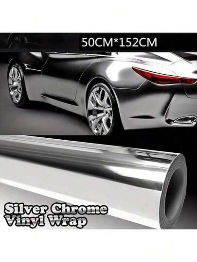 1pc Car Mirror Wrap Film, Latest Electroplated Gold/Silver Color Changing Glossy Vinyl Wrap Decal, PVC Material, No Bubble Adhesive Film, For Car Sticker And Vehicle Wrapping, Widely Applicable