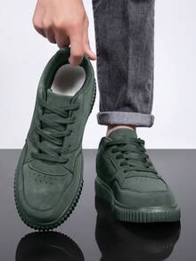 36-45 Unisex Thick Sole Lace-Up Casual Sneakers, White Shoes, Versatile Soft Bottom Student Skate Shoes, Non-Slip & Wear-Resistant - Green - View 5