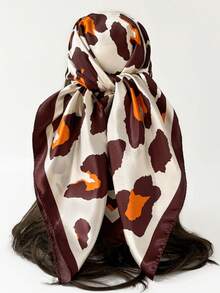 1 pieza Bufanda de mujer con estampado de leopardo, nueva bufanda cuadrada de 90 cm de seda sintética, pañuelo para el cuello primavera/verano, accesorio versátil - D9503 - Ver 10
