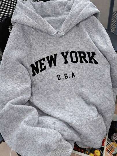Sudadera Hoodie Con Gorro Estampado Nueva York USA  Mujer