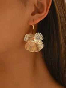 2pcs Charming Gold Plated Hollow Floral Hoop Earrings, Elegant Gold Flower Stud Earrings, Suitable For Bridesmaids Wear, Daily Wear, Valentine's Day Gift, Beach Holiday Accessory - Yellow Gold - View 2