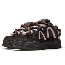 Q-AND  Women's Casual Sneakers, Outdoor Skateboard Shoes, Women's Thick-Soled Skateboard Shoes | Low-Top Shock Absorption, Thick Shoelaces With Waffle Soles | Breathable Casual Sneakers | Fashion Sneakers | Must-Have For Outdoor Street Travel - 黑深林棕 - 查看 2