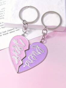 1 Pair Ombre Heart Shaped Pendant Keychain, Best Friends Couple Matching Keyring Bag Charm - Pink + Purple - View 2