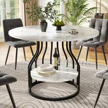 Round Table (80*80*76 Cm), Ideal For The Dining Room Or Living Room. Black Marble-Effect MDF Top.