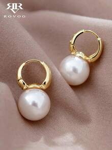 1pair Luxurious White Faux Pearl Copper Alloy Elegant Unique Fashion Hoop Earrings For Women CTGU - 彩色 - 查看 1