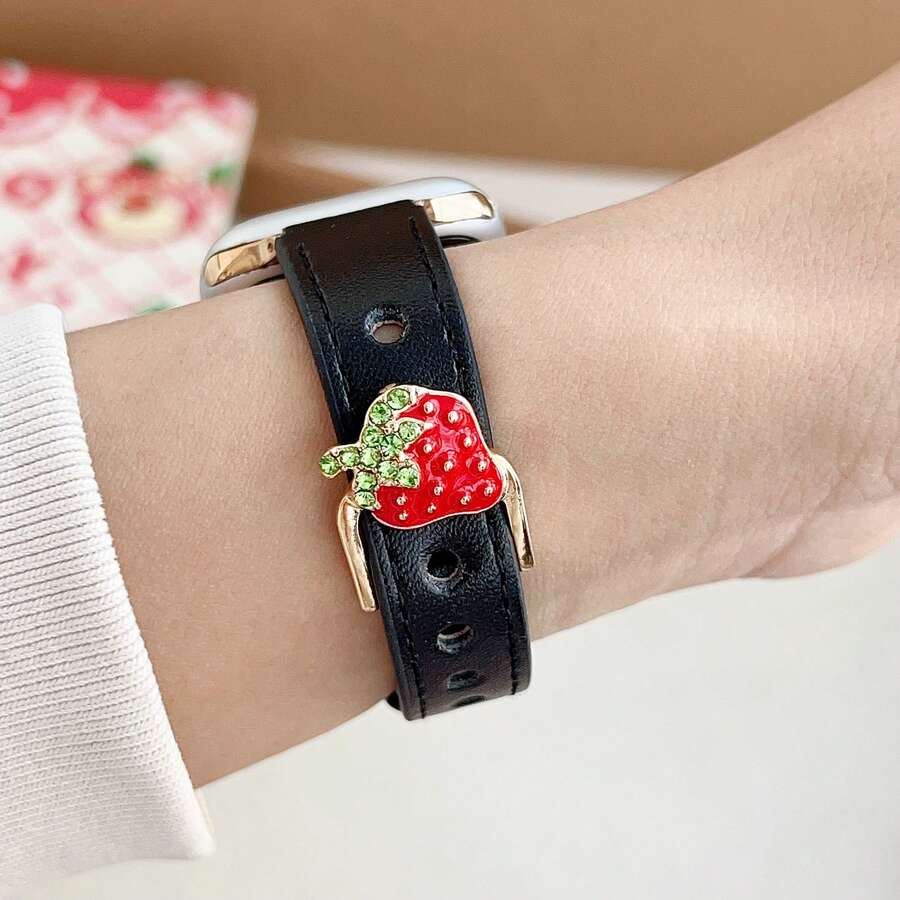 1pc Women's Leather Strawberry Buckle Band, Compatible With 42mm, 38mm, 40mm, 41mm, 44mm, 45mm, 46mm, 49mm Series, Fashionable Smart Watch Replacement Strap, Suitable For Ultra2, Ultra SE2, SE 11, 10, 9, 8, 7, 6, 5, 4, 3, 2, 1 - Pink - View 1