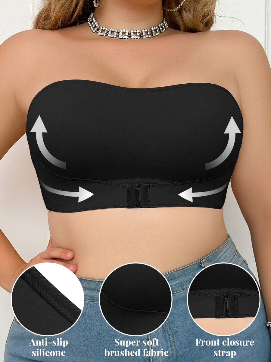 mimilemon 大码女士无肩带钢圈运动文胸 - 提拉支撑，性感舒适，时尚百搭，适合曲线身材，既可作日常内衣，也可作时尚运动服 - 黑色 - 查看 1